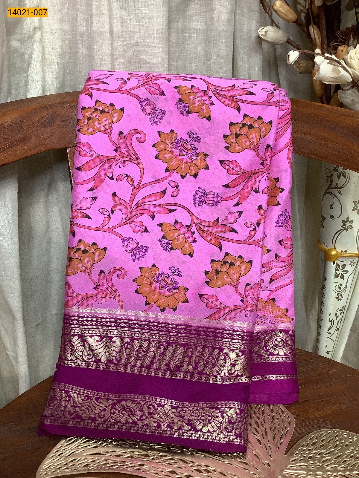 Pink Mysore Fancy Crepe Silk Saree