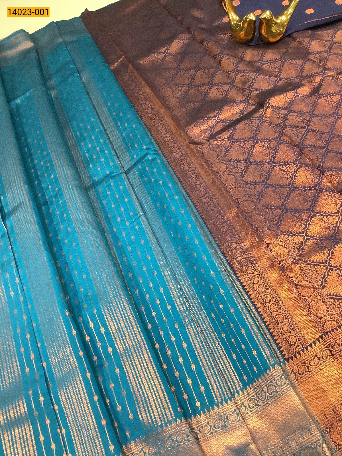 Peacock Blue Kanchi Semi Silk Saree