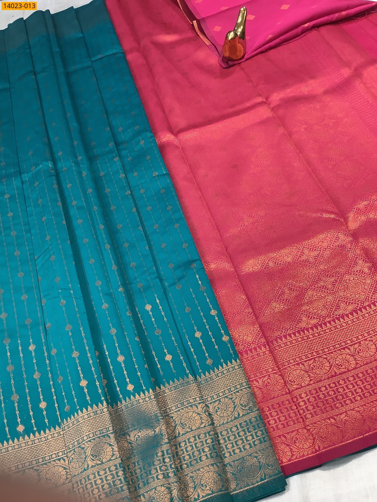 Rama green Kanchi Semi Silk Saree