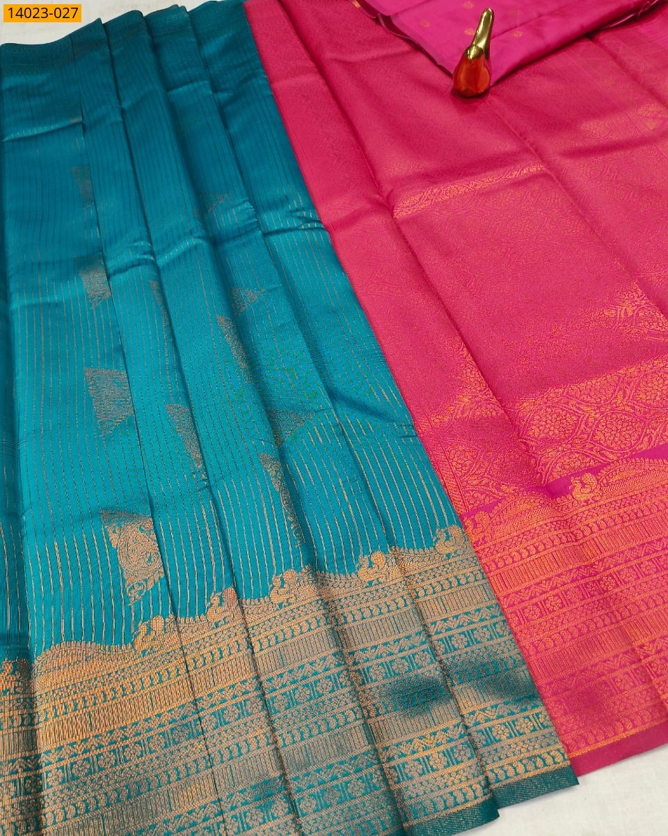 Peacock Green Kanchi Semi Silk Saree