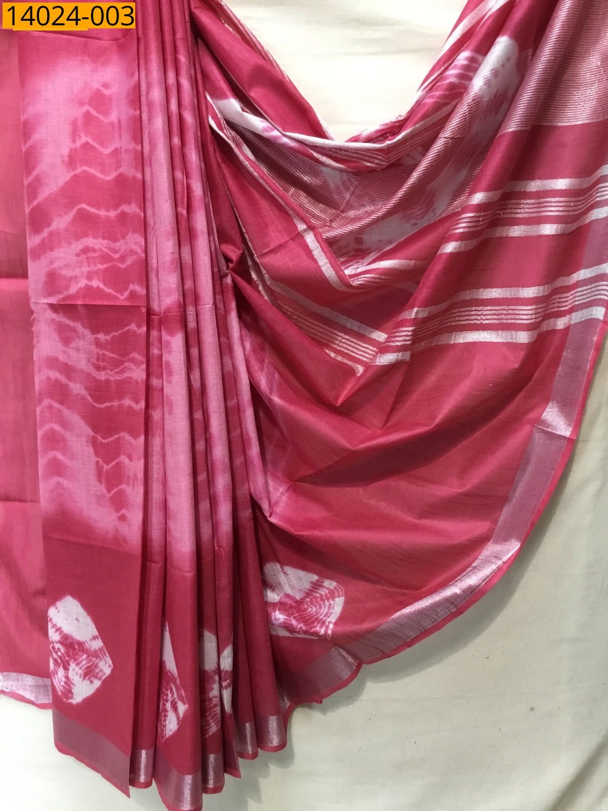 Pink Linen batik printed sarees