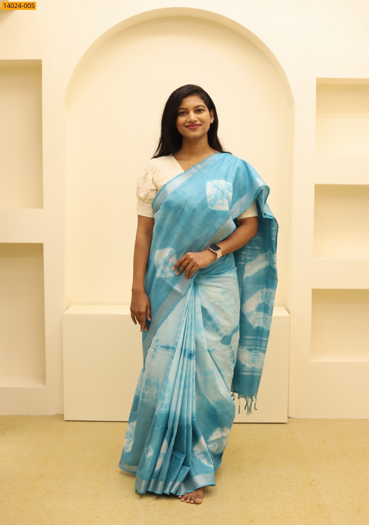 Blue Linen batik printed sarees