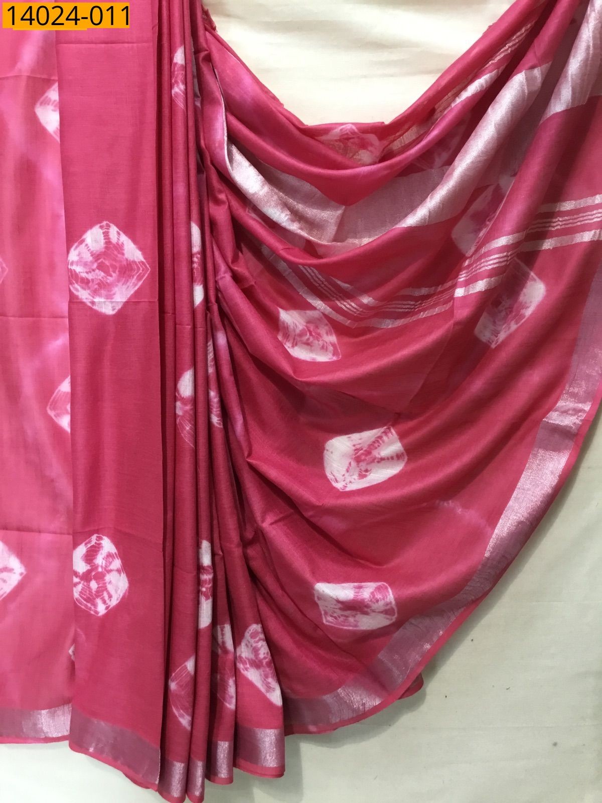 Pink Linen batik printed sarees