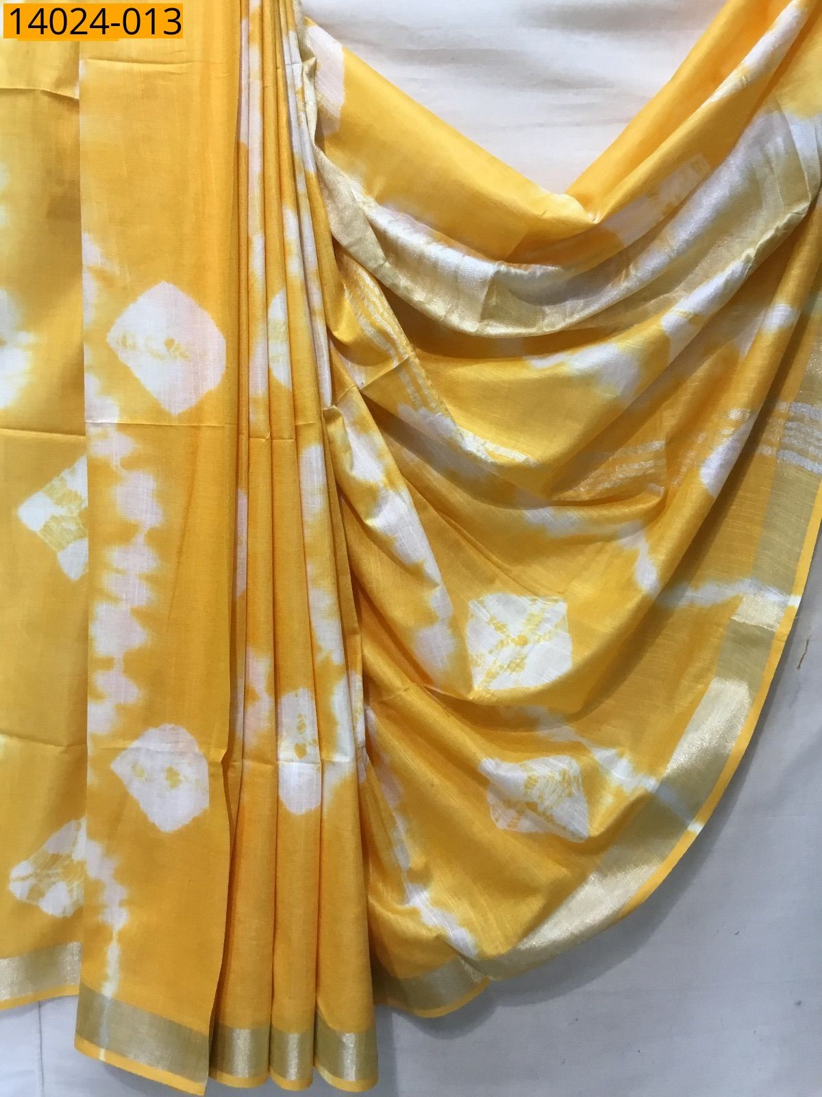 Yellow Linen batik printed sarees