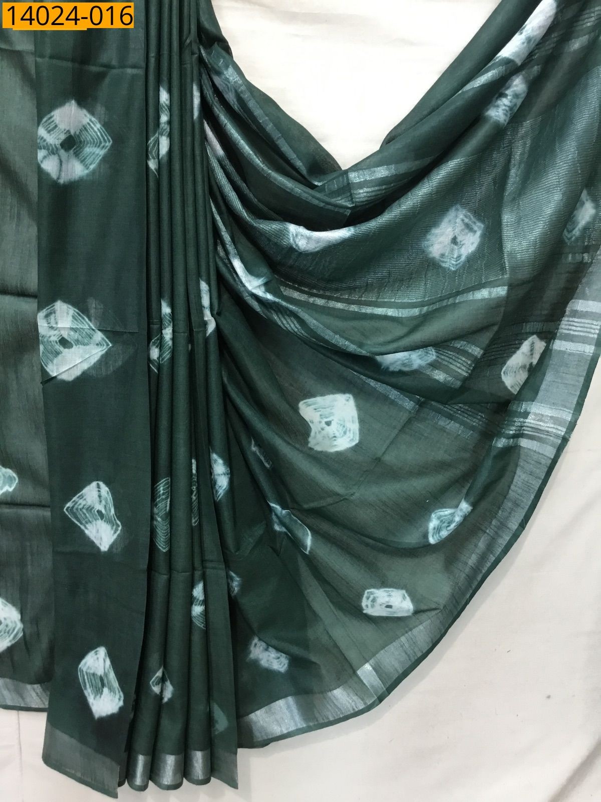 Green Linen batik printed sarees