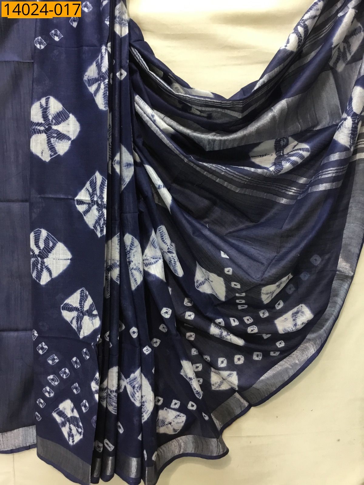 Navy Linen batik printed sarees