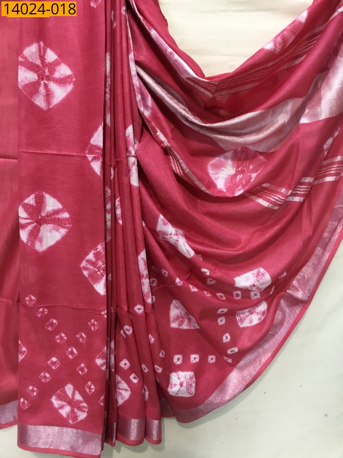 Pink Linen batik printed sarees
