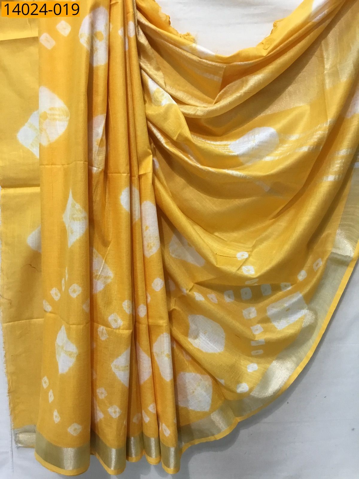 Yellow Linen batik printed sarees