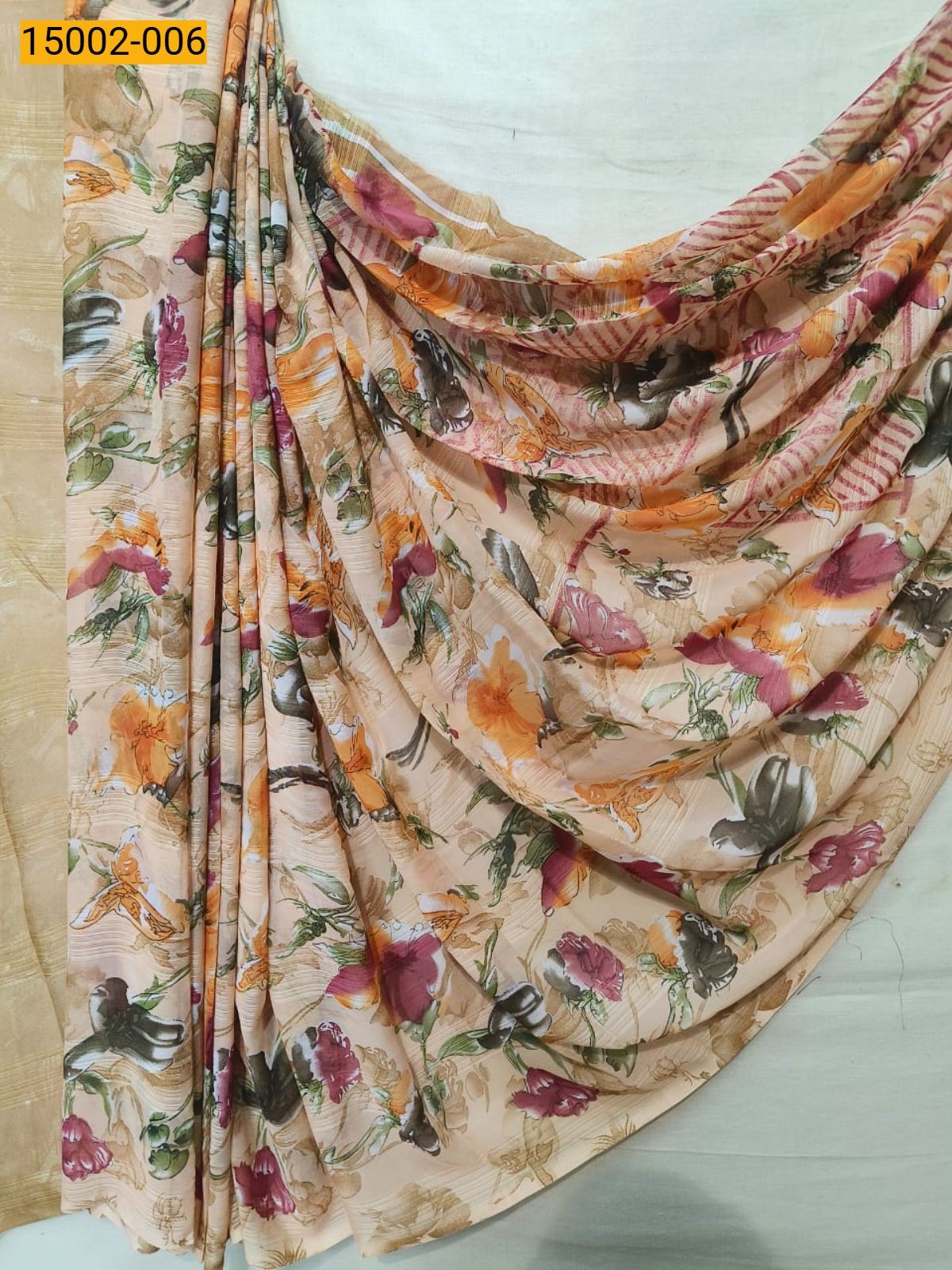 Orange Chiffon Printed sarees
