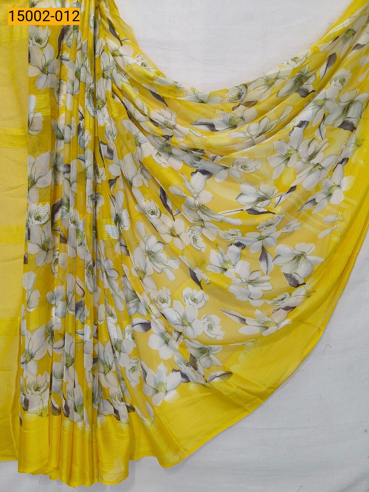 Yellow Chiffon Printed sarees
