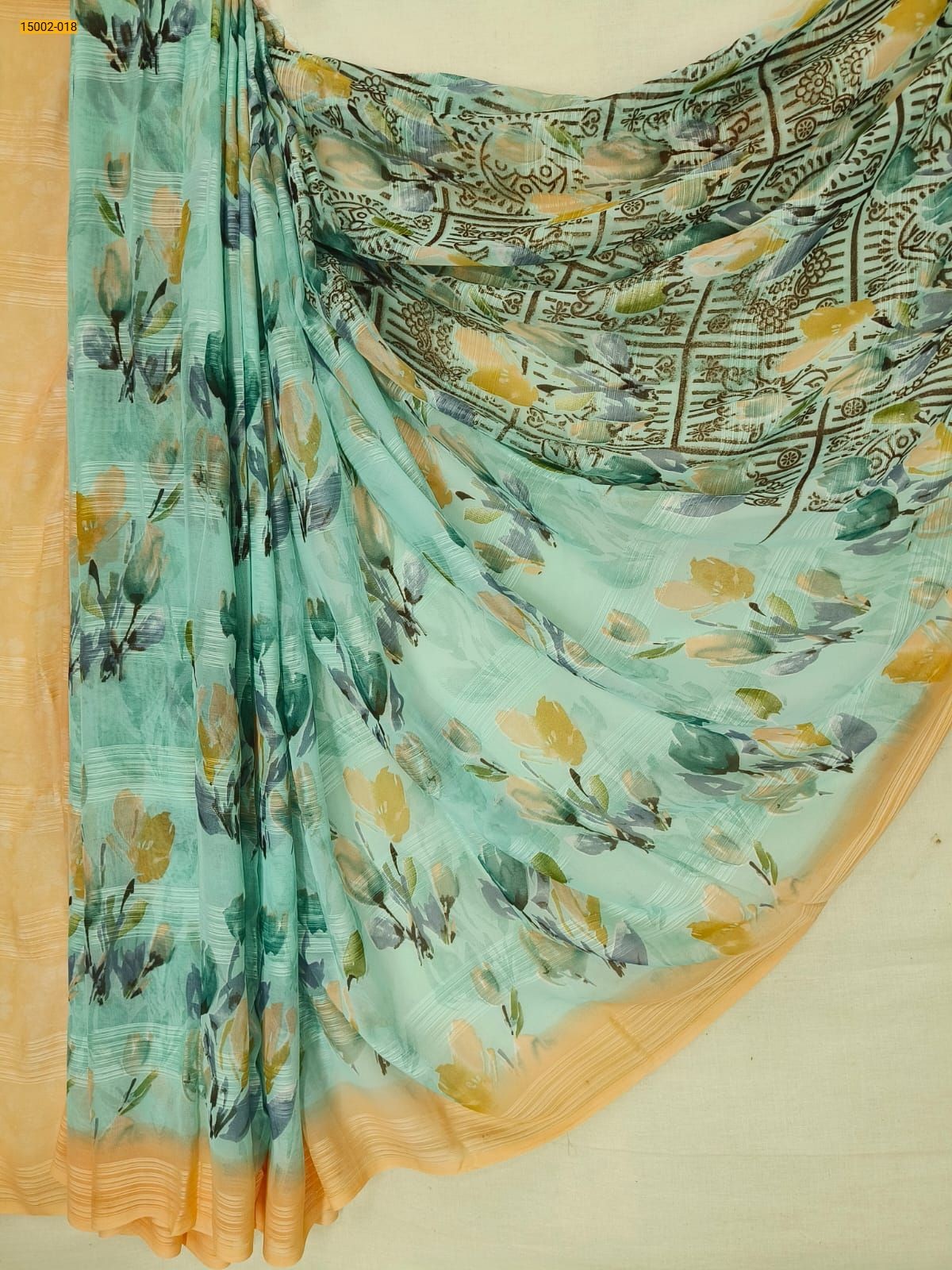 Sea green Chiffon Printed sarees