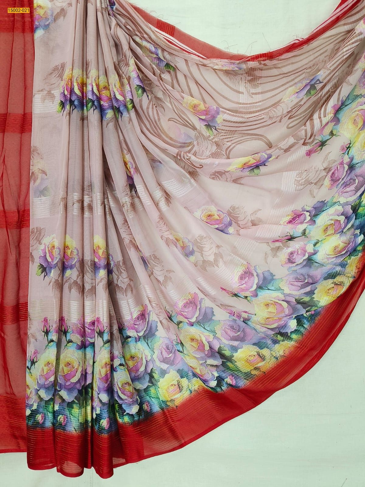 Light peach Chiffon Printed sarees