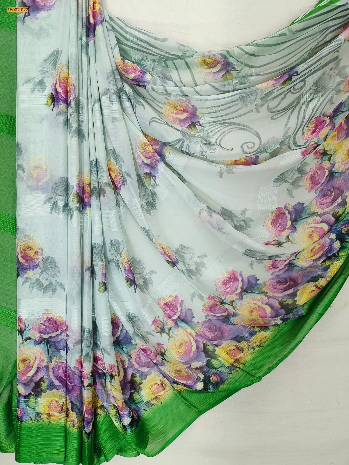 Light green Chiffon Printed sarees