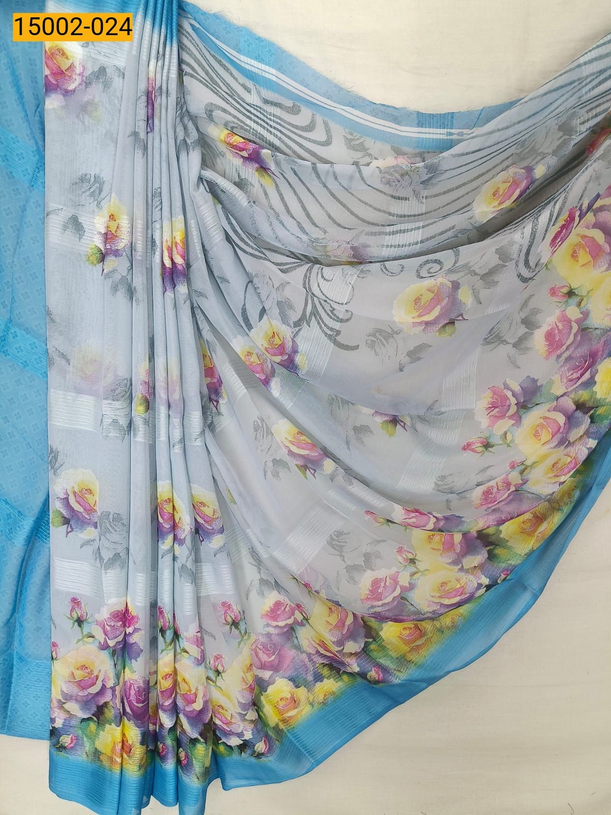 Sky blue Chiffon Printed sarees