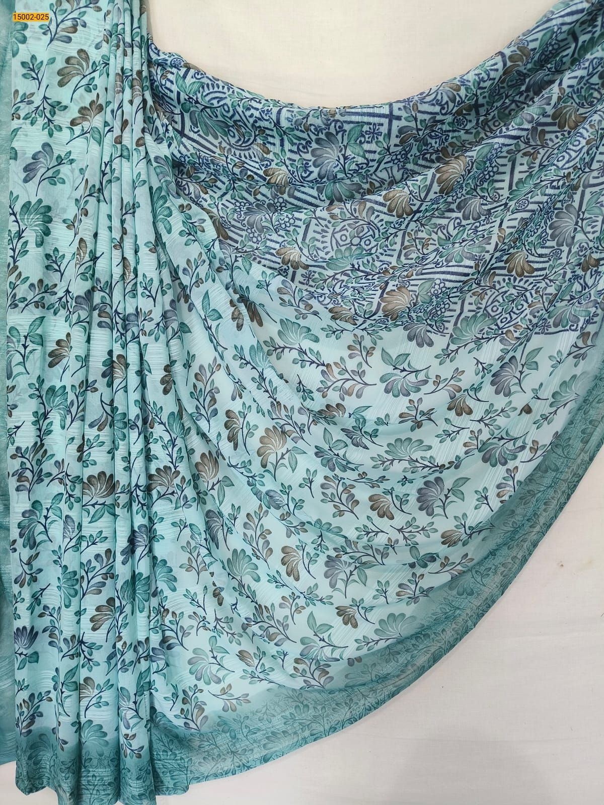 Sea blue Chiffon Printed sarees