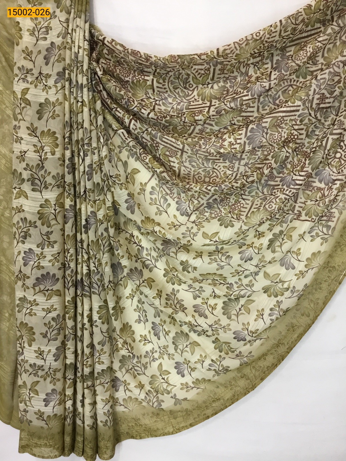 Olive green Chiffon Printed sarees