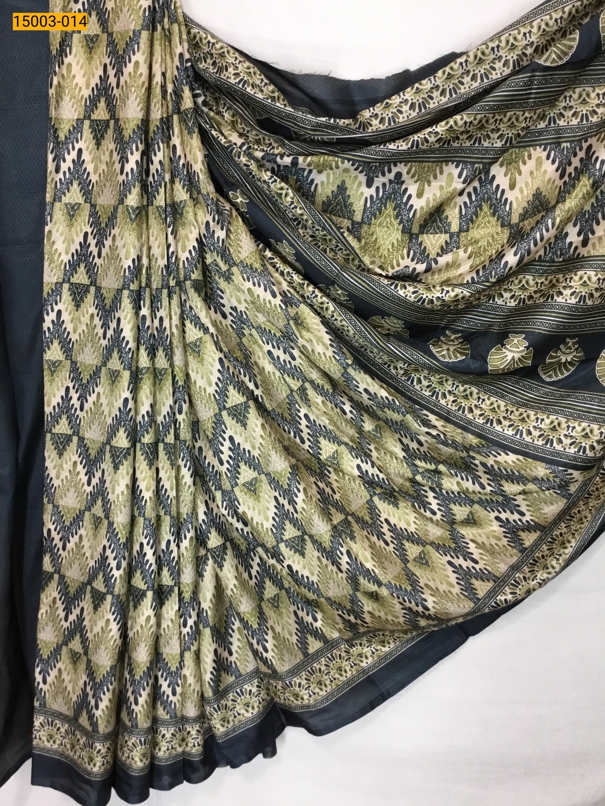 Gold with dark green Floral crepe sarees
