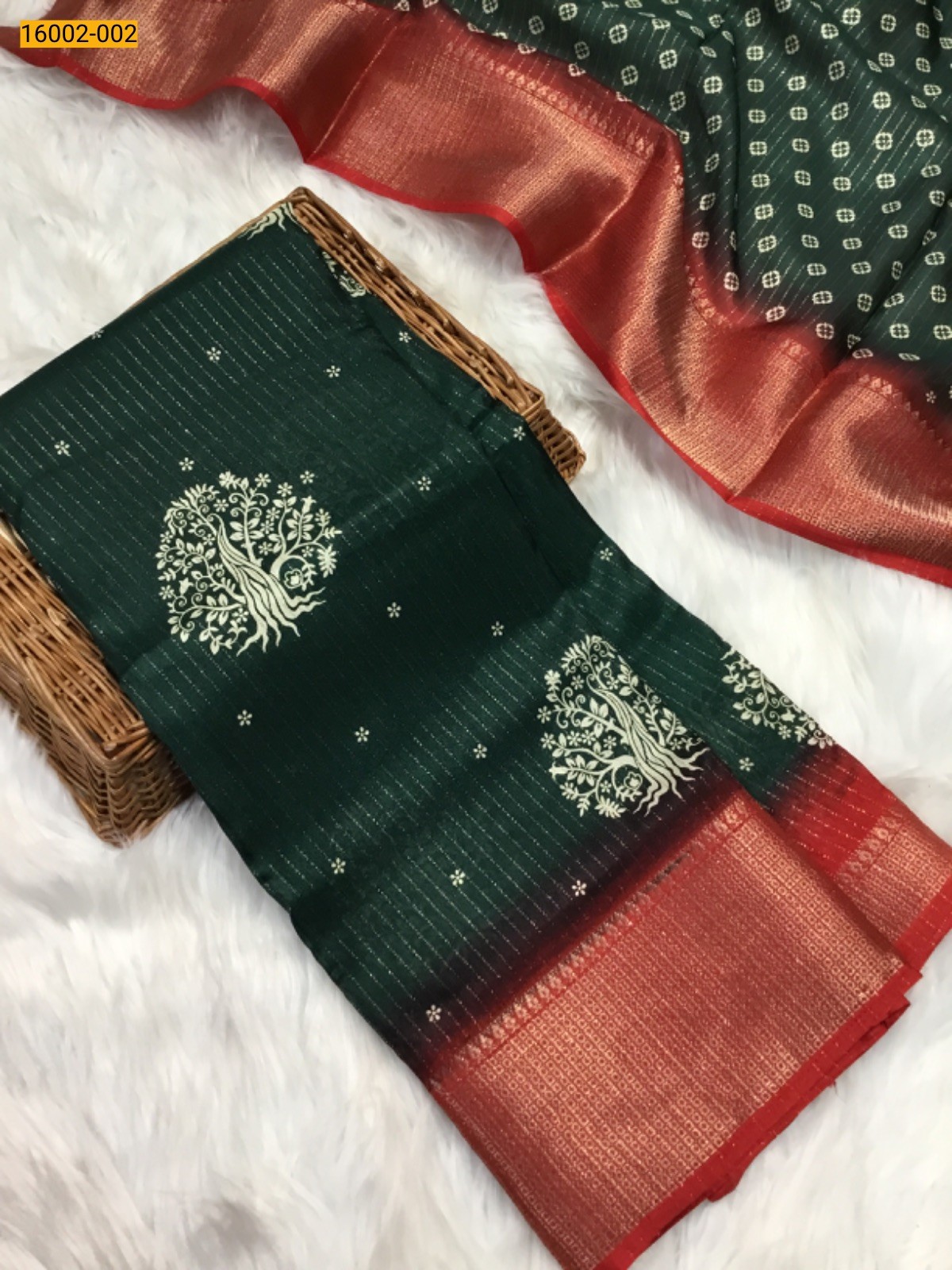 Dark Green Rekko silk printed sarees