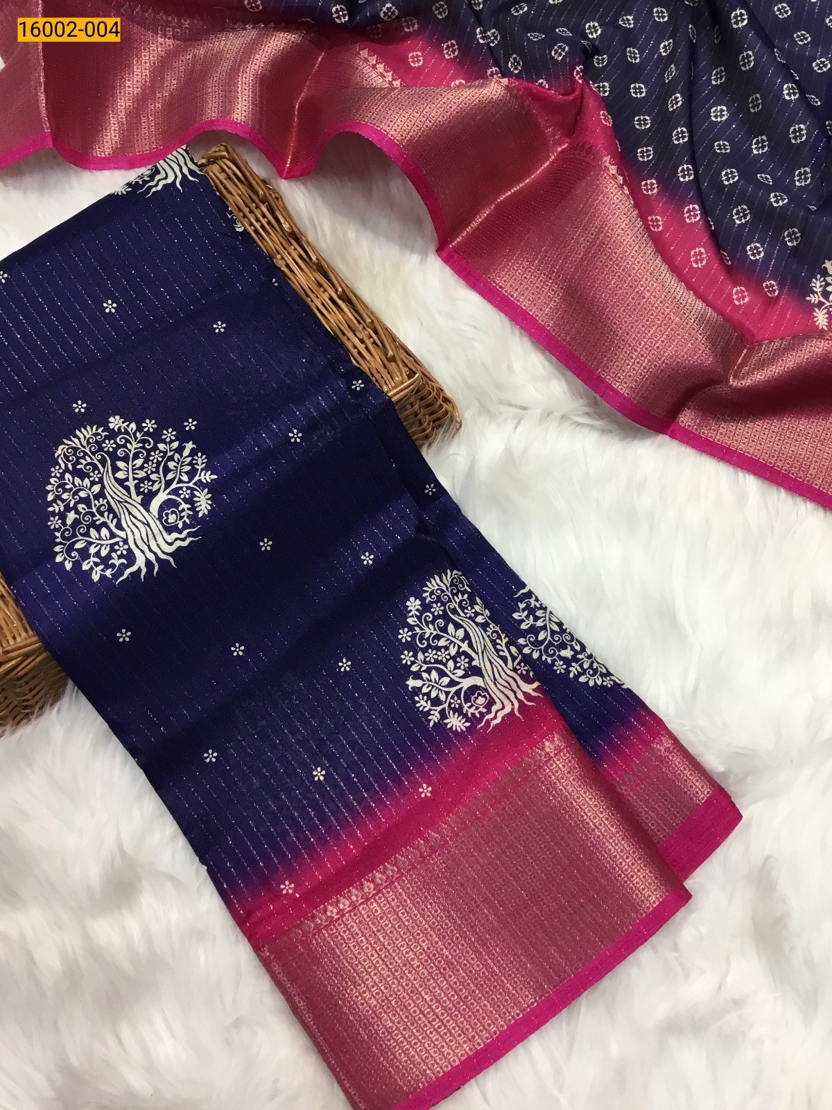 Navy Blue Rekko silk printed sarees