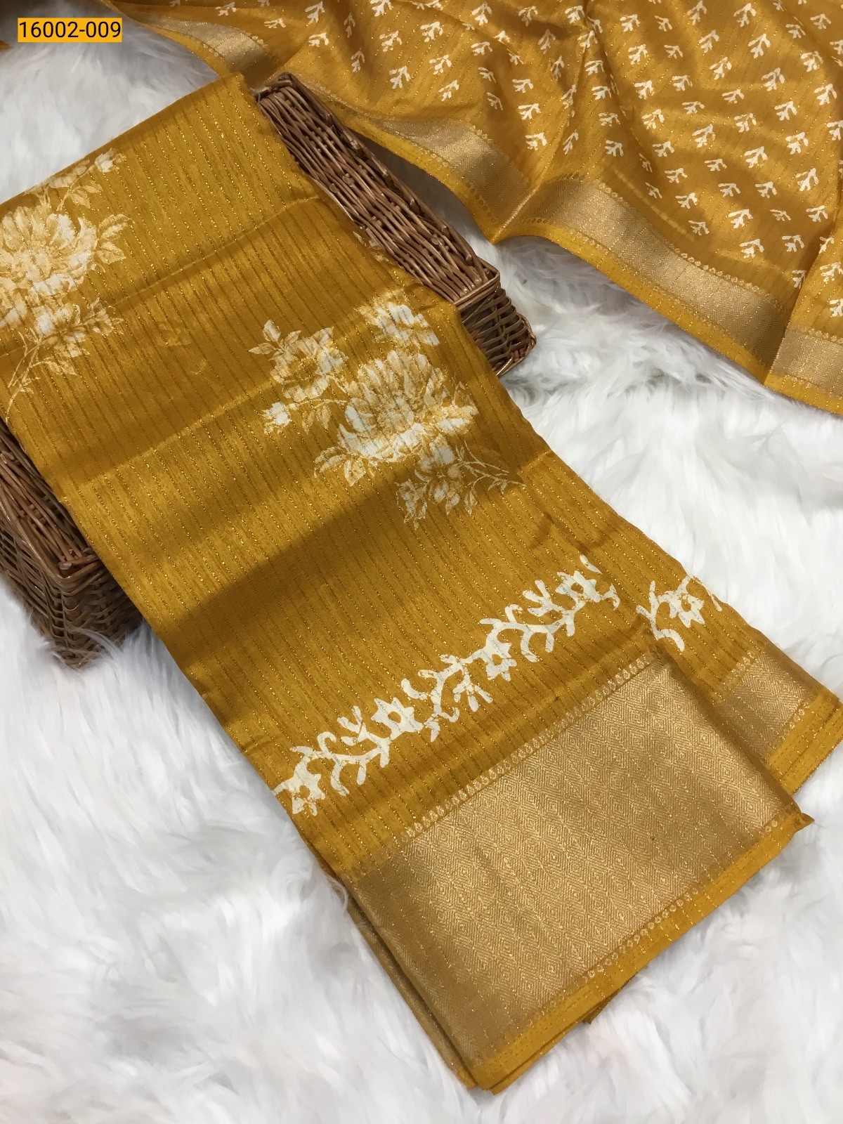 Yellow Rekko silk printed sarees