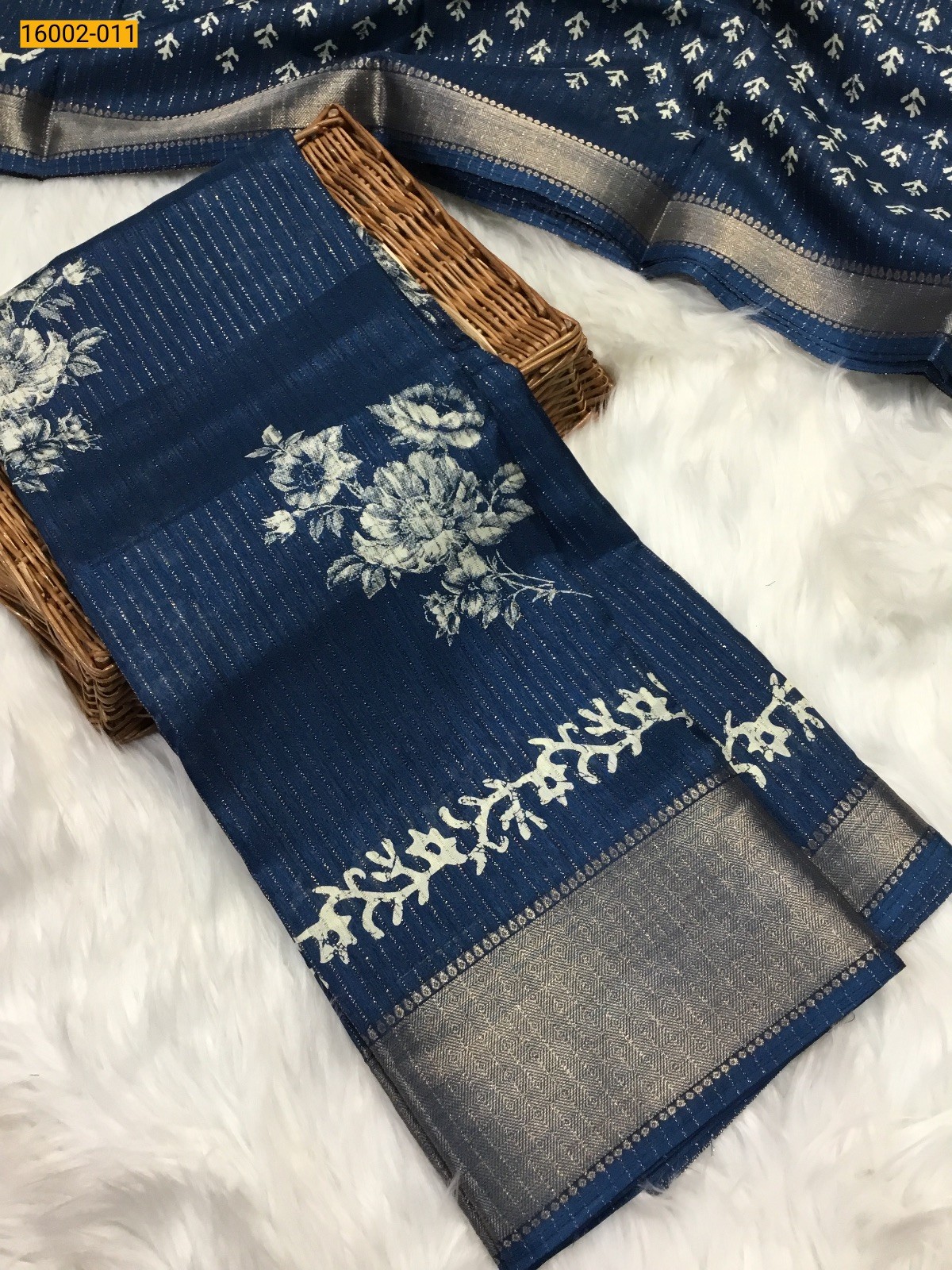 Blue Rekko silk printed sarees
