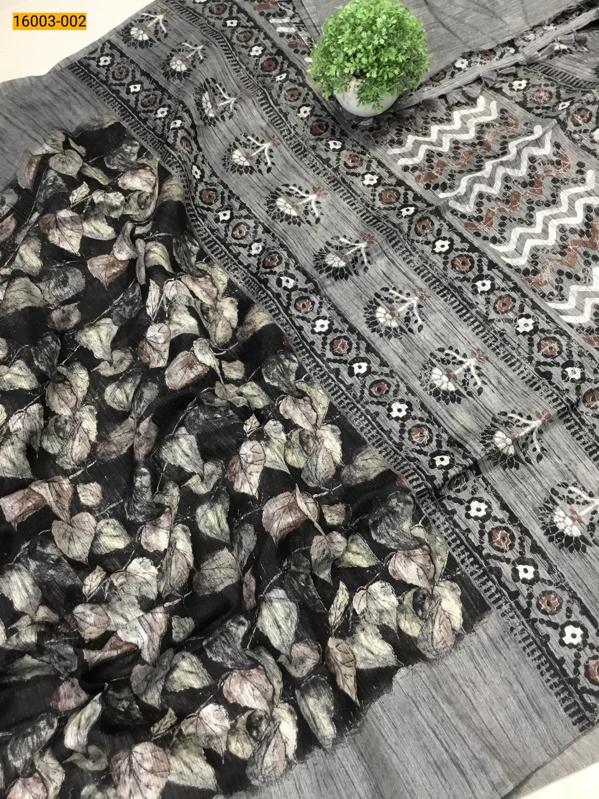 Black With Silver Fancy khadi cotton printed sarees