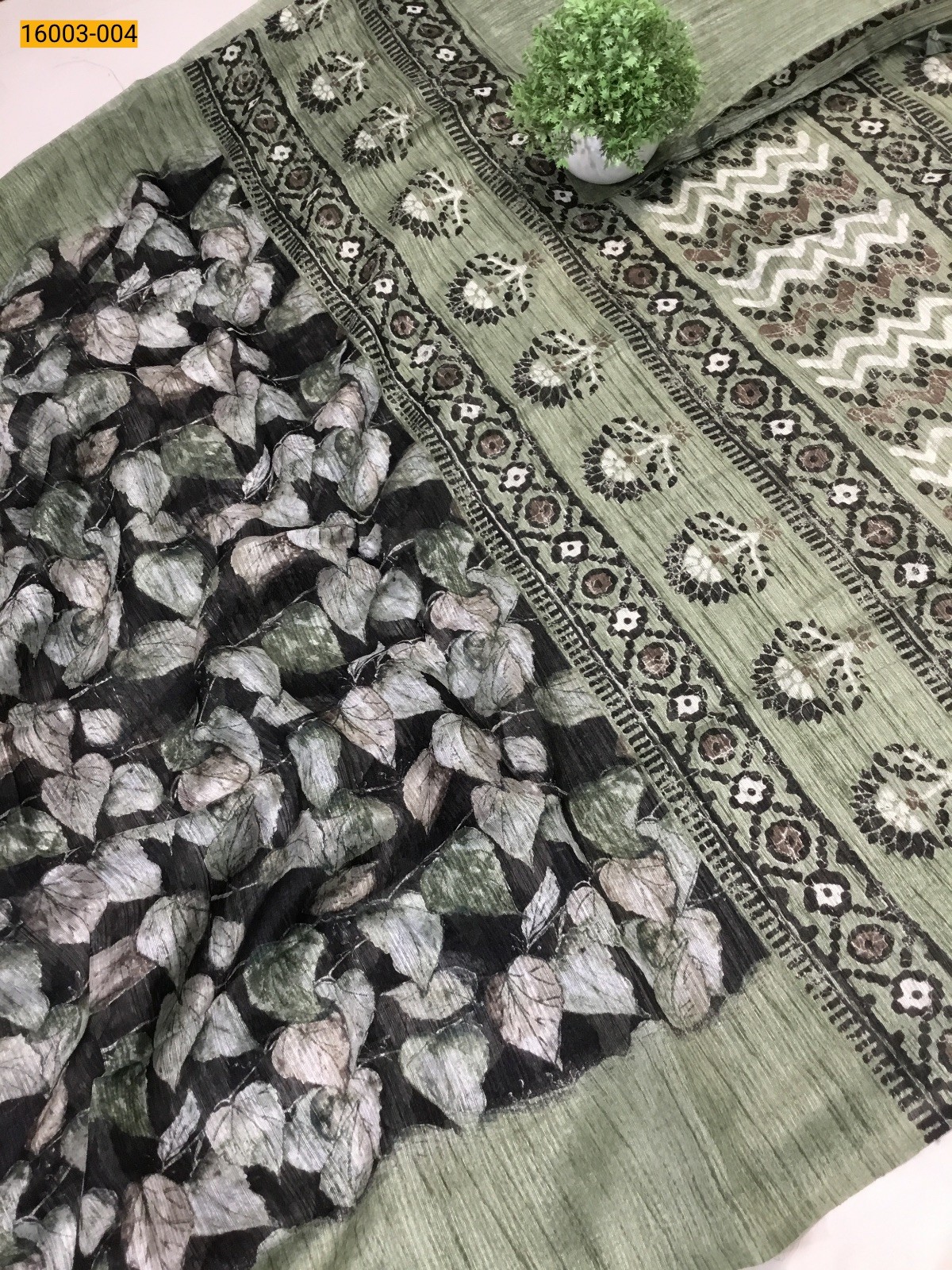 Black With Green Fancy khadi cotton printed sarees