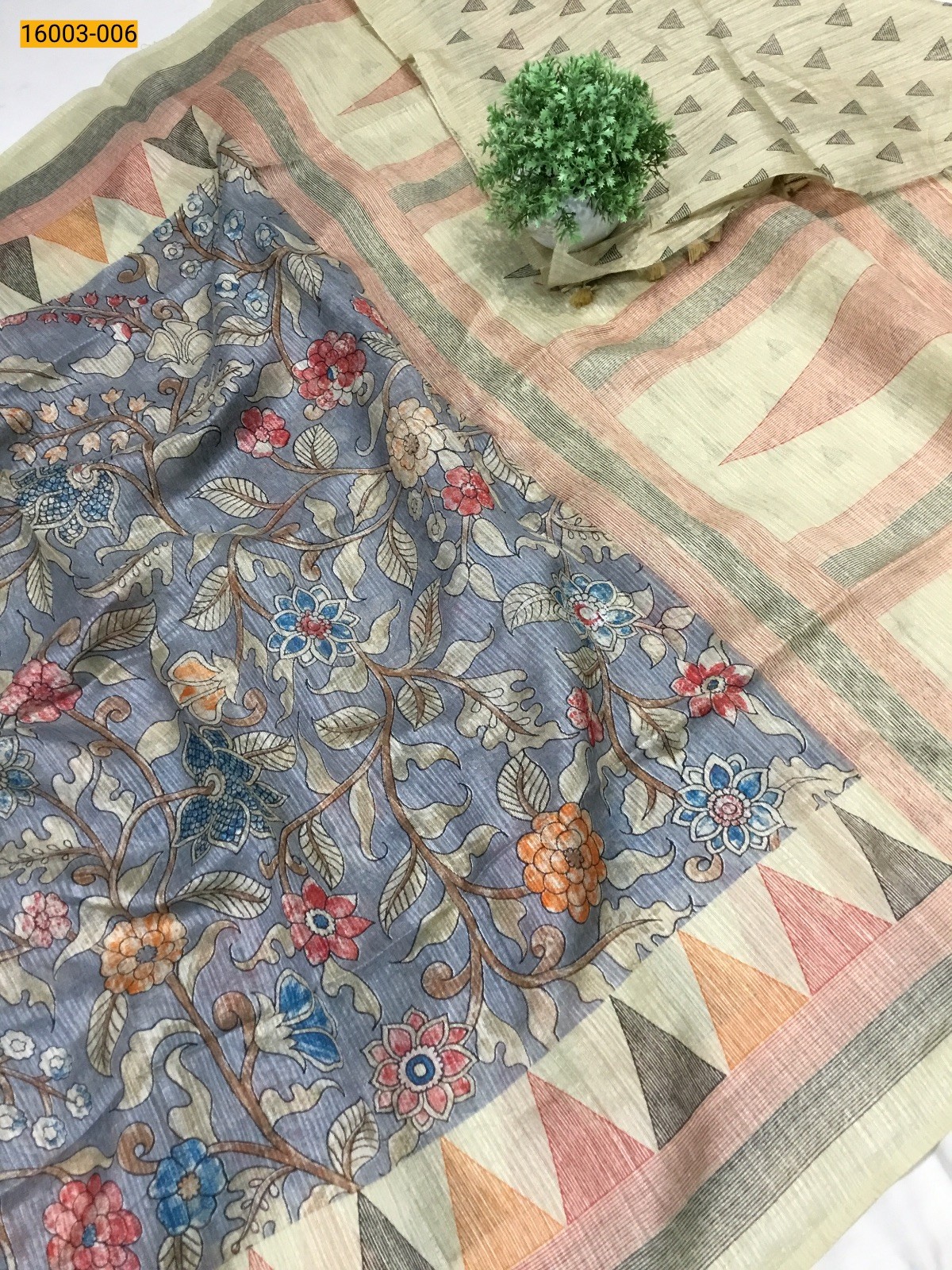 Blue Fancy khadi cotton printed sarees