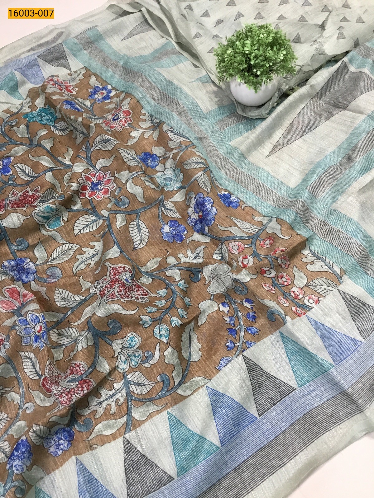 Brown Fancy khadi cotton printed sarees
