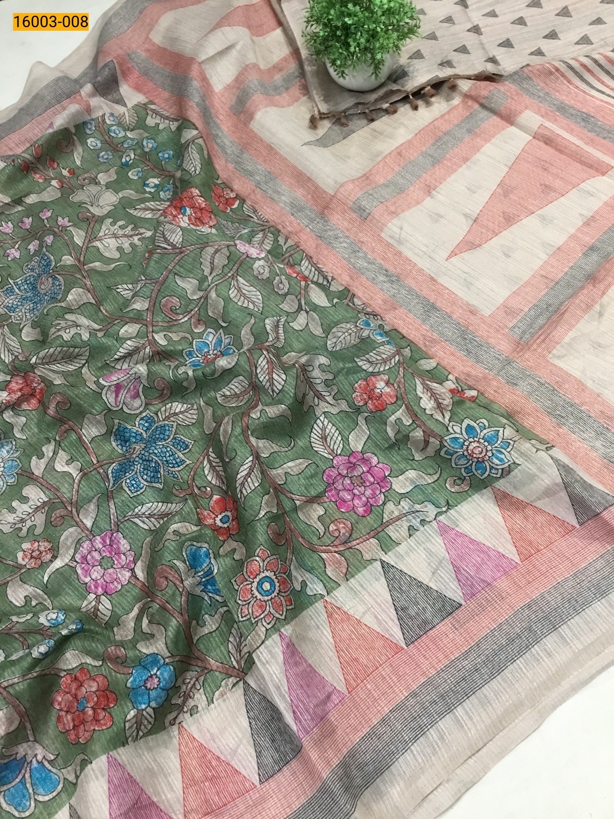 Green Fancy khadi cotton printed sarees