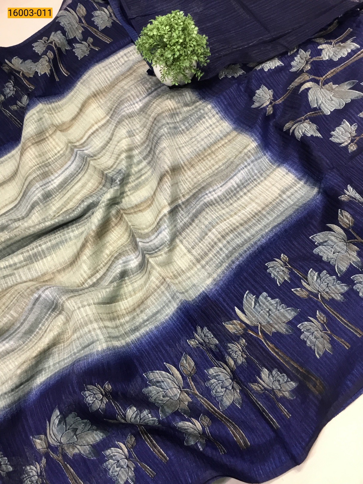 White With Blue Fancy khadi cotton printed sarees