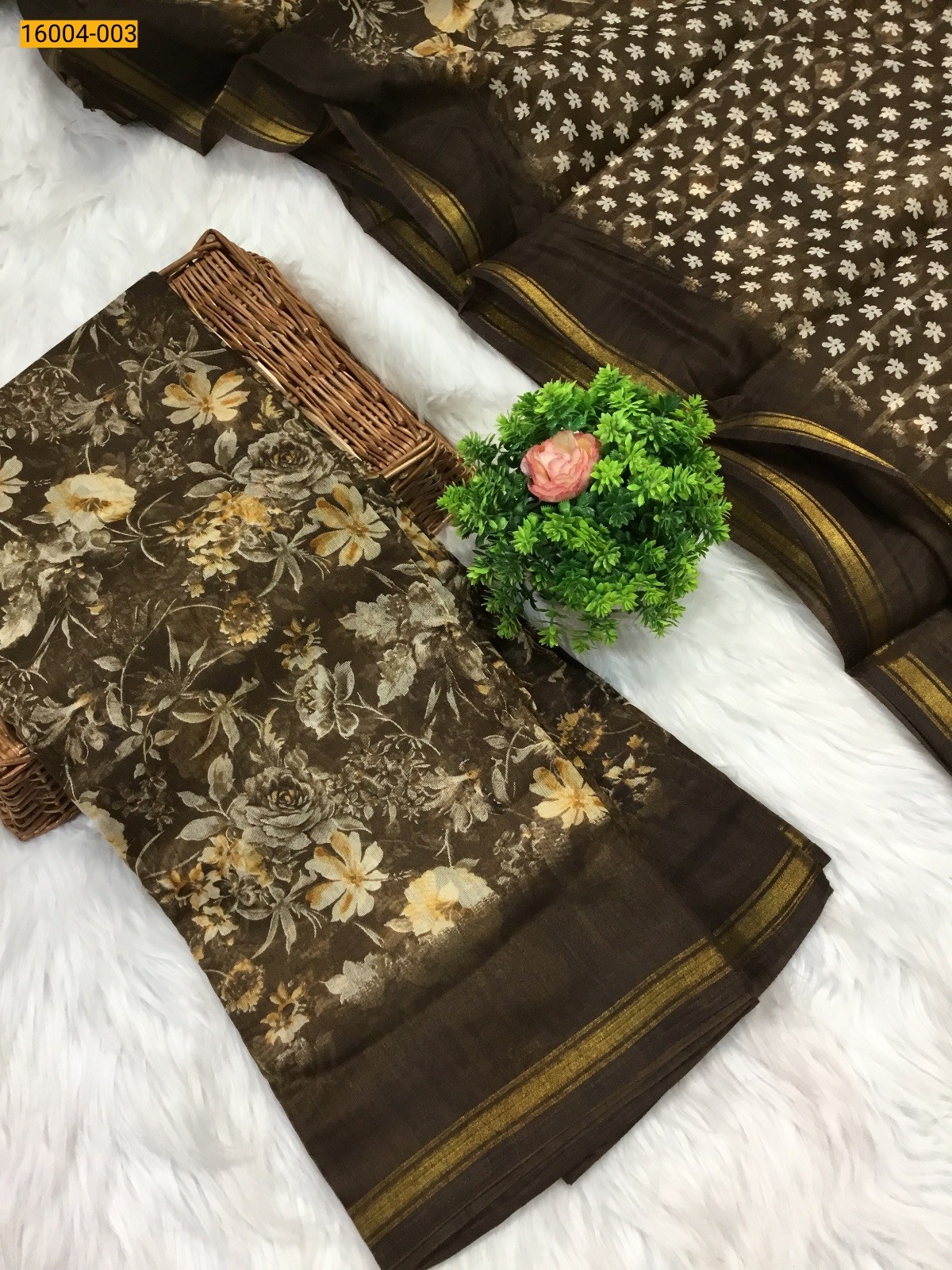 Brown Indigo cotton printed sarees