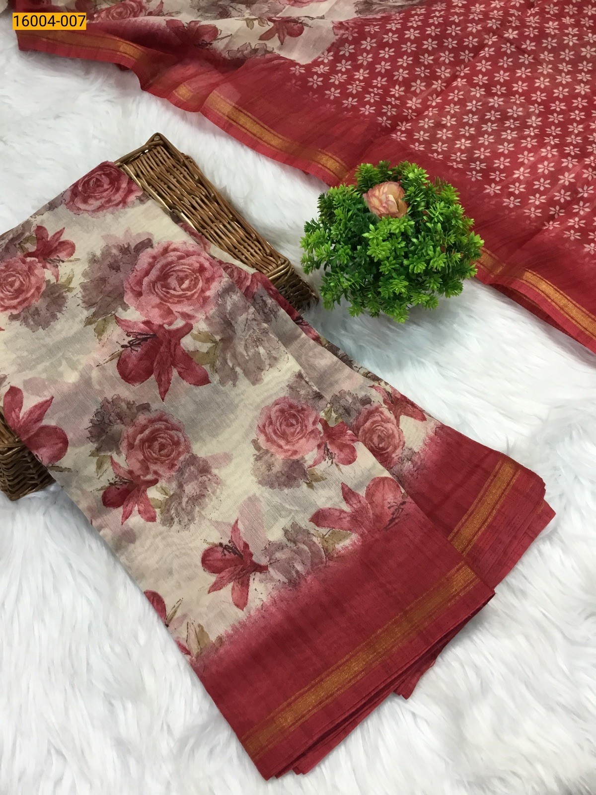 Pink Indigo cotton printed sarees