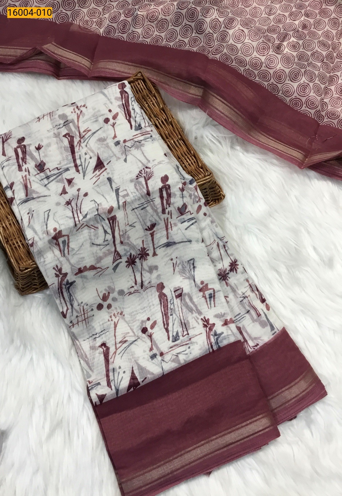 White with bride Brown Indigo cotton printed sarees