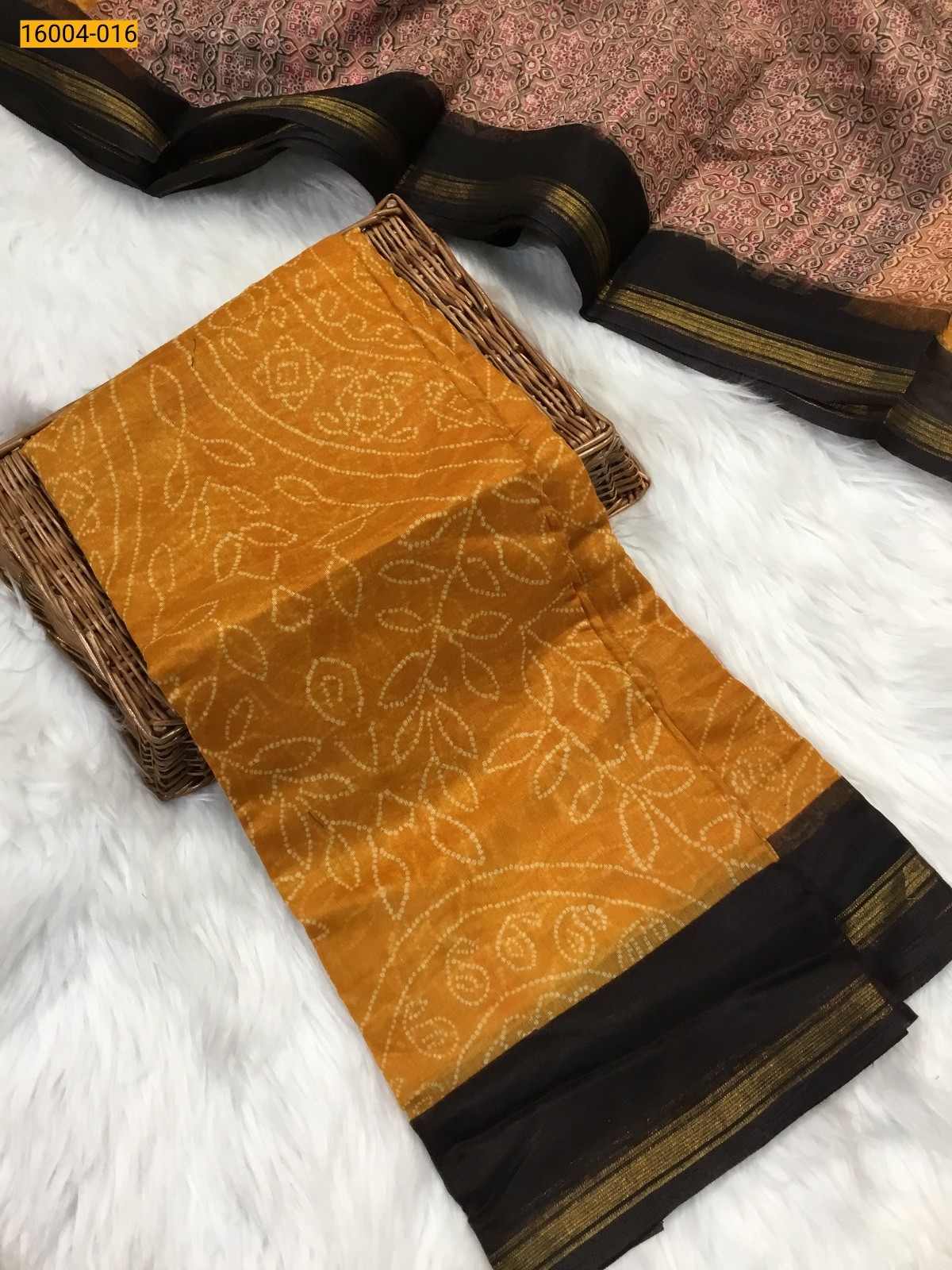 Yellow Indigo cotton printed sarees