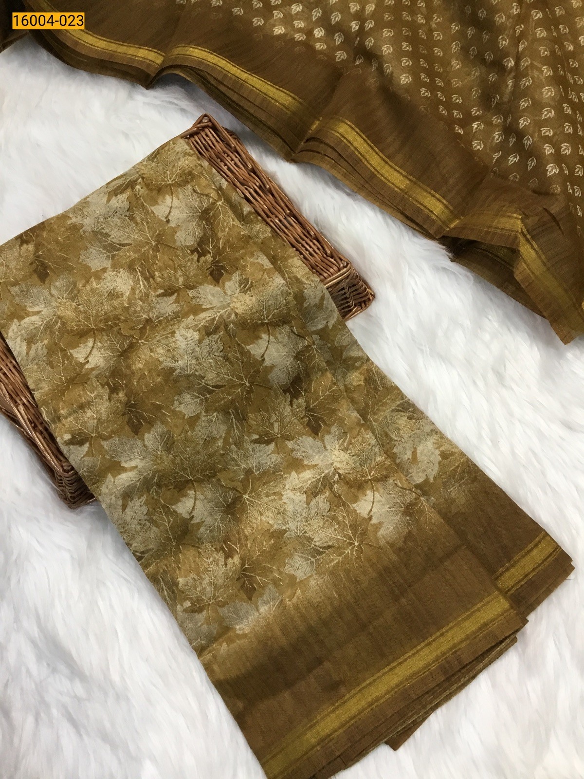 Yellow Indigo cotton printed sarees