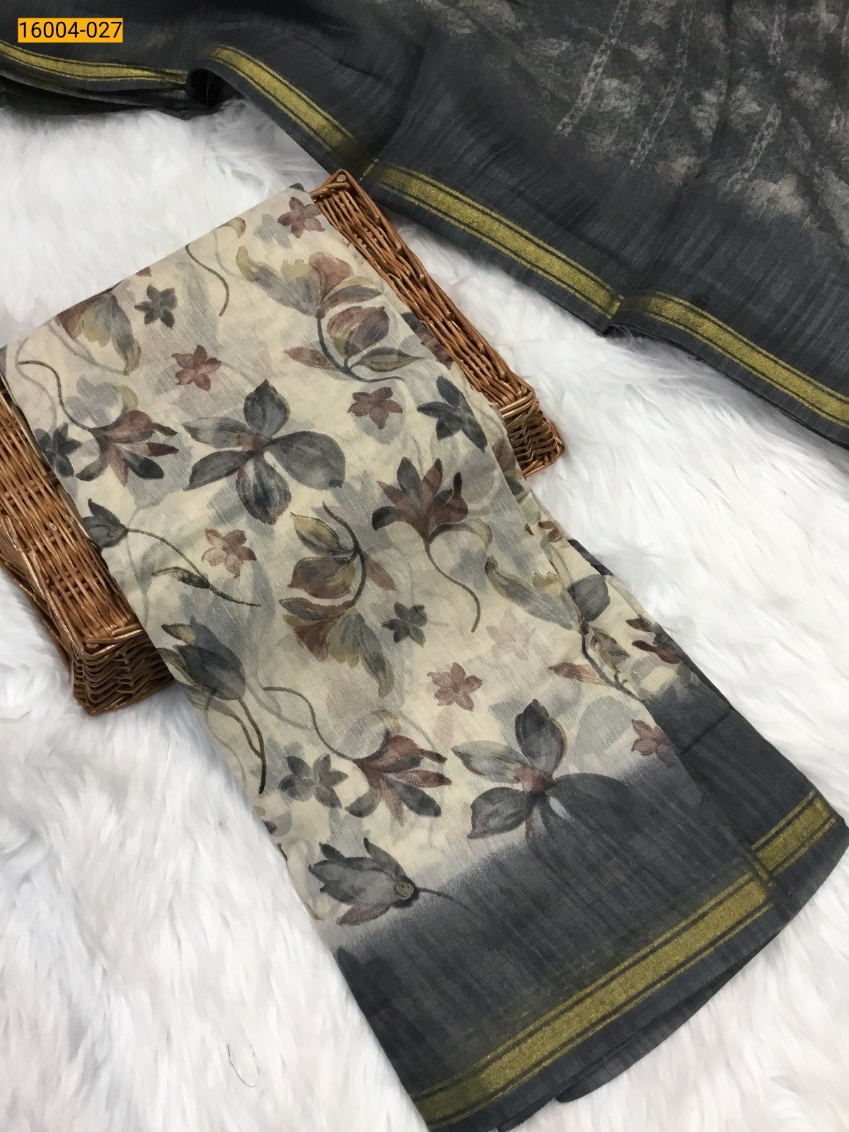 White with Black Indigo cotton printed sarees