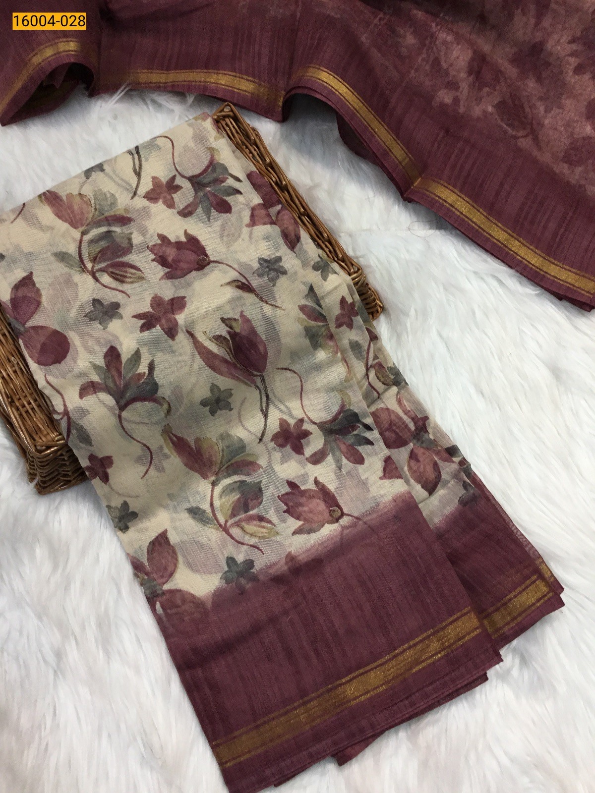 White with wine Indigo cotton printed sarees