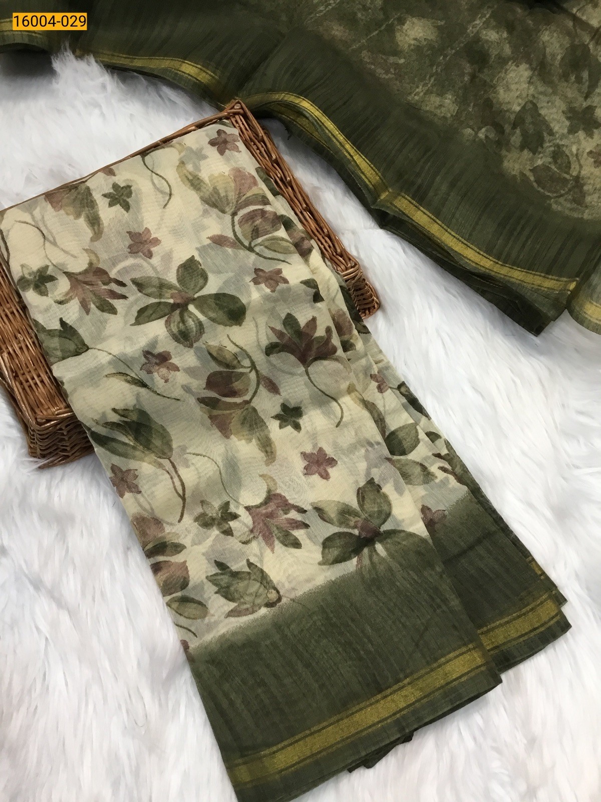 White with Green Indigo cotton printed sarees