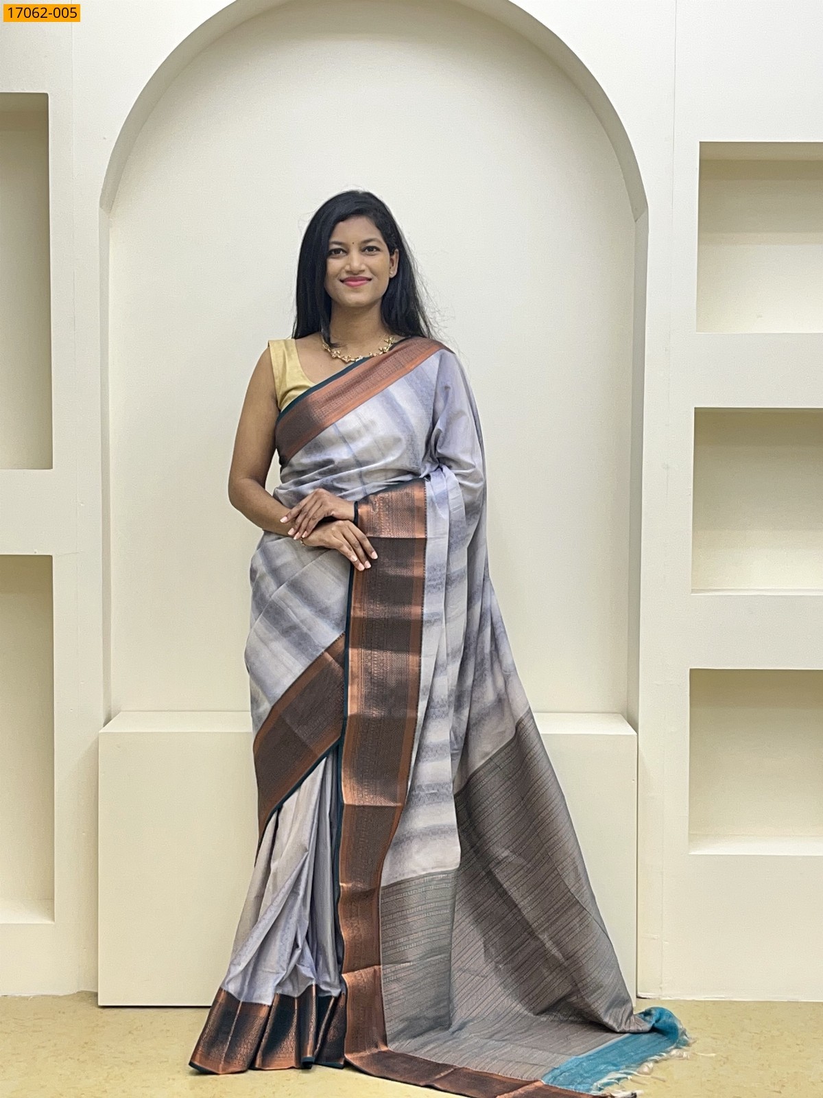 Silver With Blue Yellow Kanjivaram Silk sarees