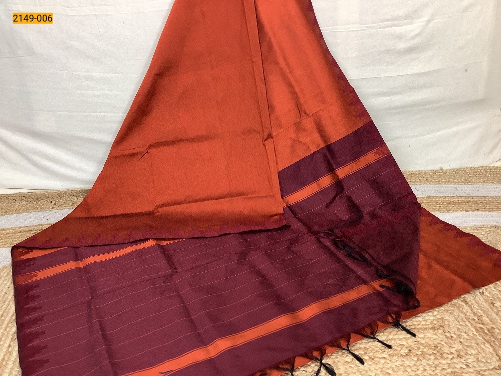 Orange  Thalampoo Raw Silk Saree