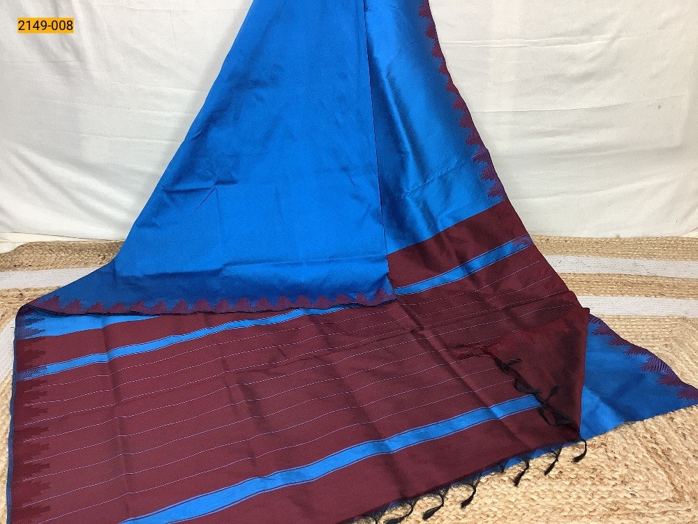  Blue Thalampoo Raw Silk Saree