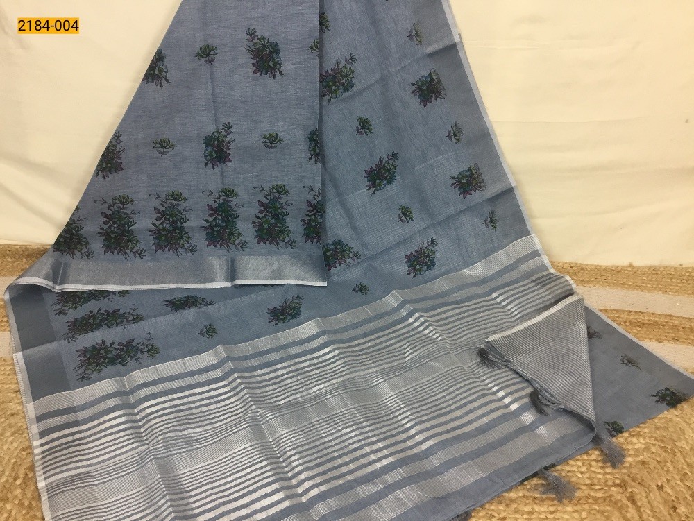 Blue Linen Cotton Saree