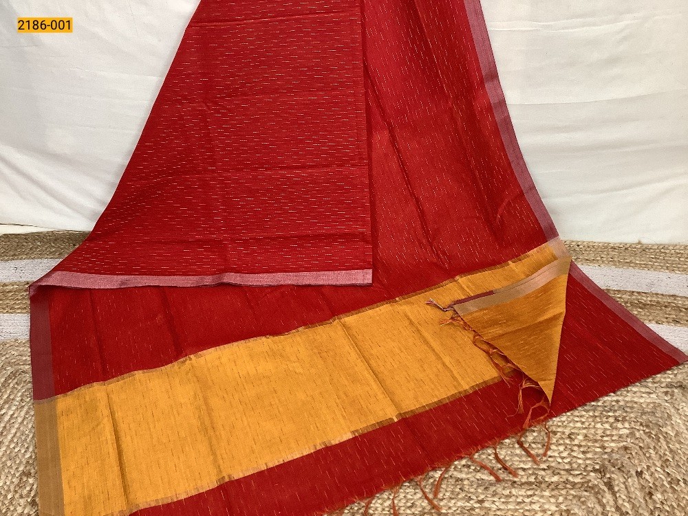 Red Linen Jute Silk Saree