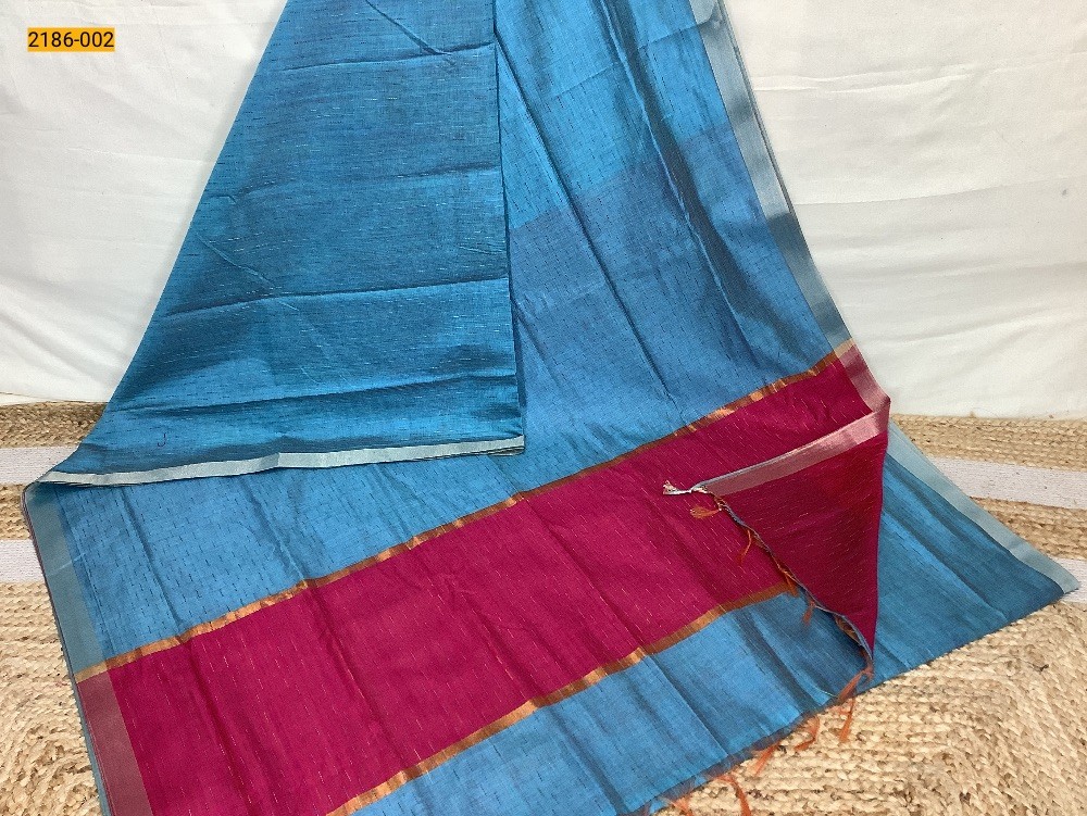 Blue Linen Jute Silk Saree