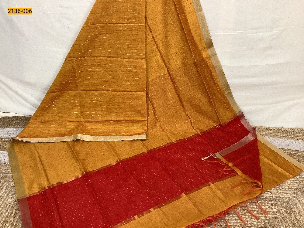 Orange Linen Jute Silk Saree