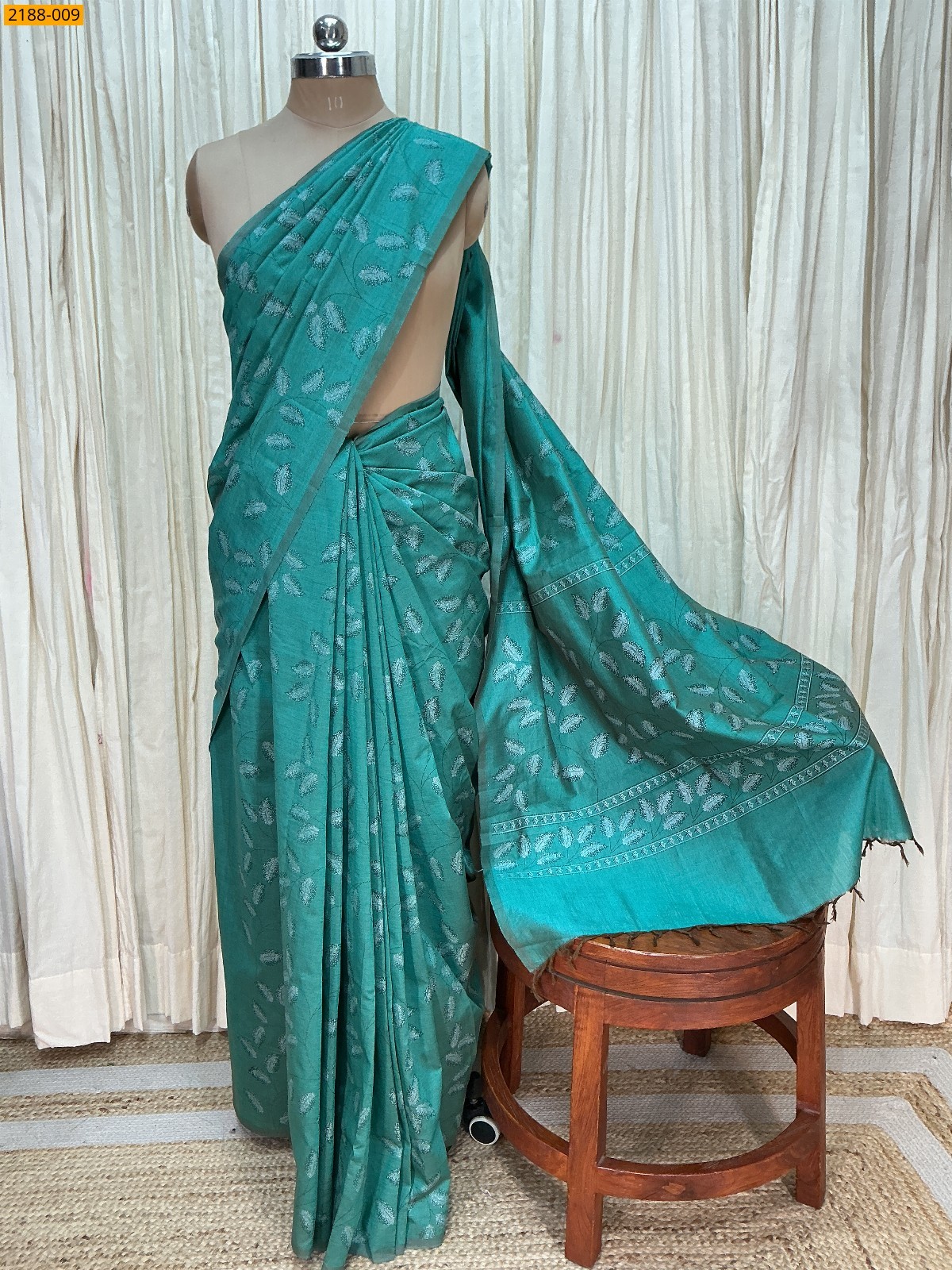 Rama Green South mix cotton printed Saree