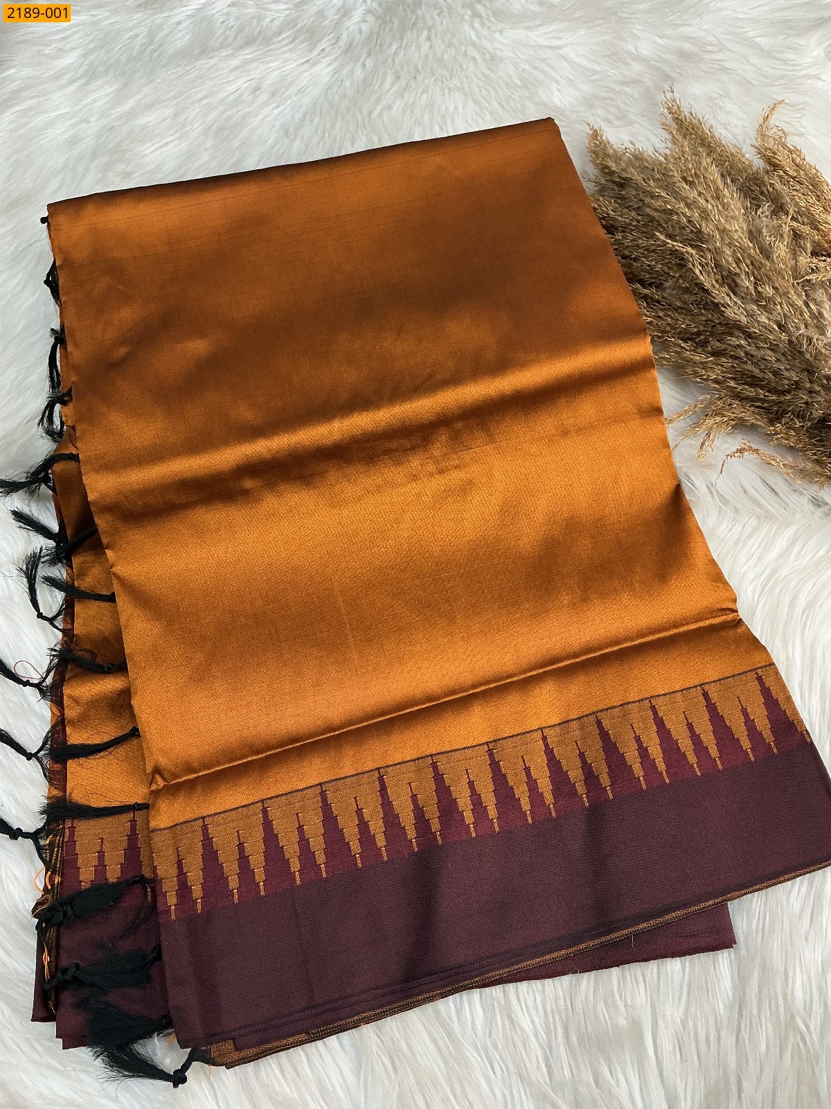 Rust Brown Thalampoo Raw Silk Saree