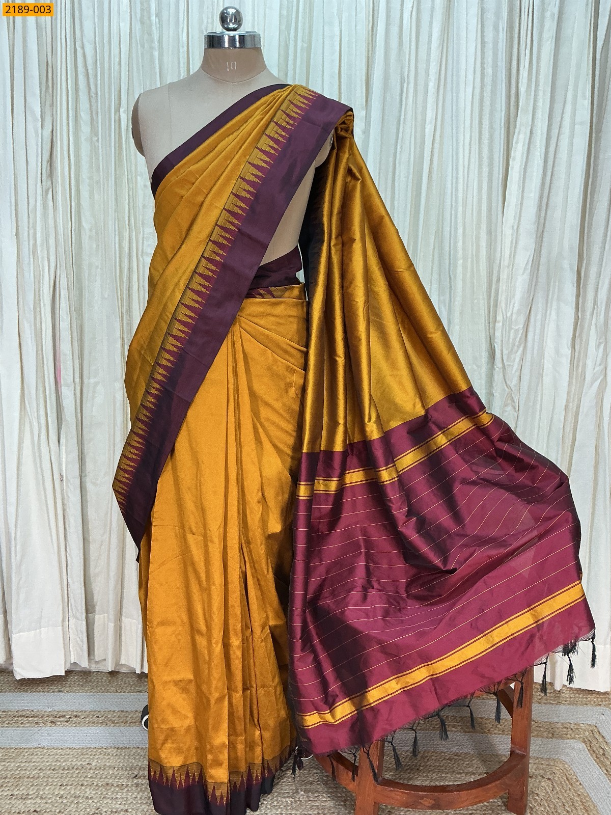 Mustard yellow Thalampoo Raw Silk Saree