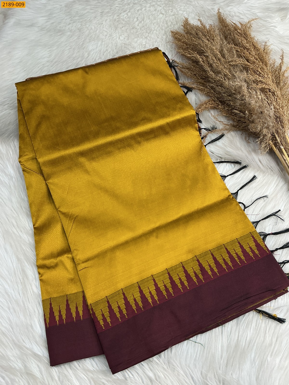 Mustard yellow Thalampoo Raw Silk Saree